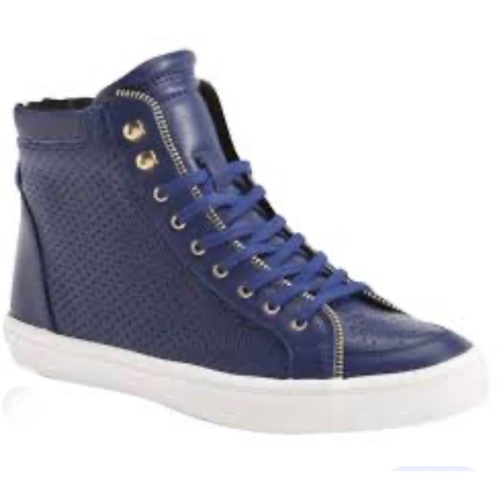 REBECCA MINKOFF Sandi Cobalt Blue Perforated Quilted Leather High Top Sneaker 7